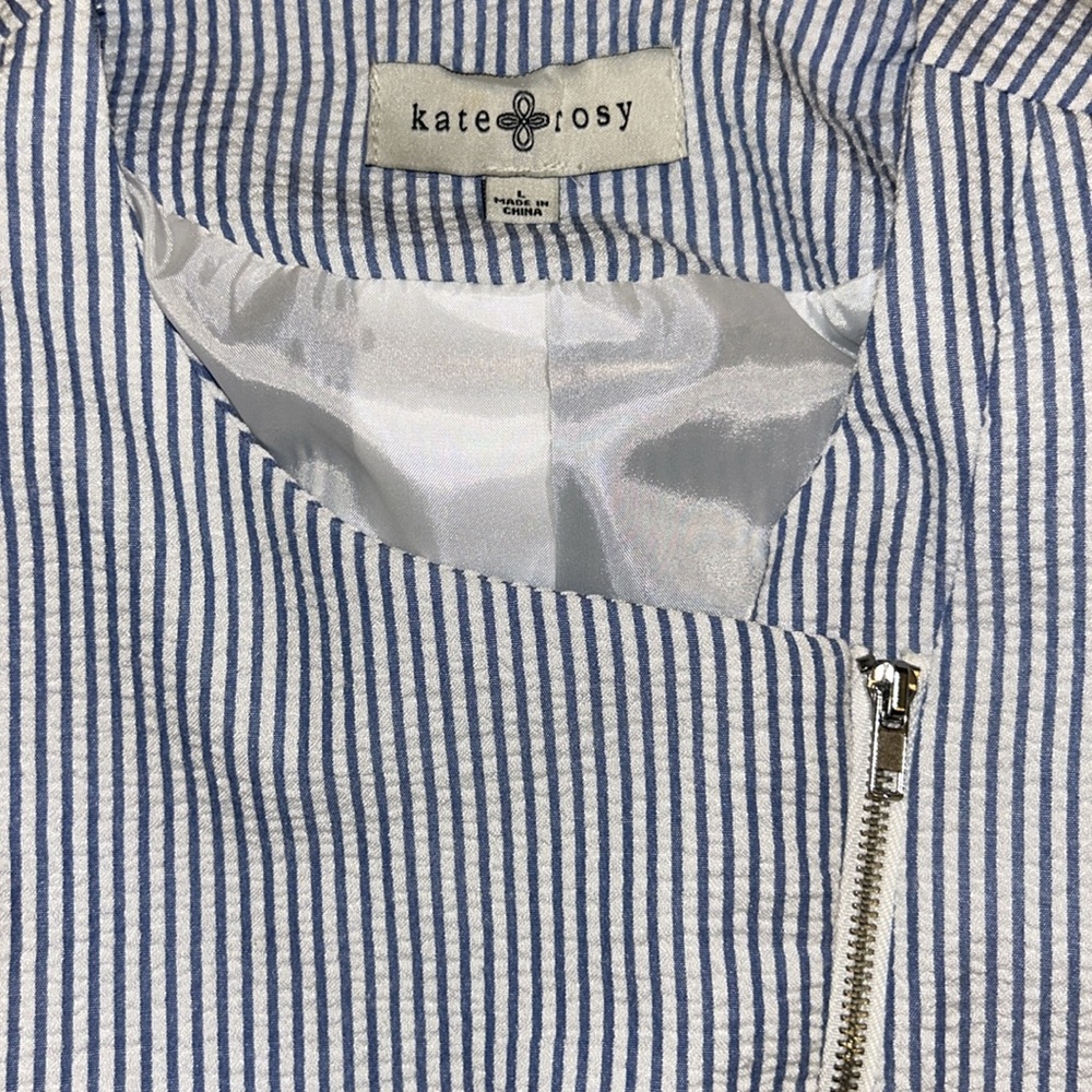 Kate Rosy Seersucker Striped lightweight Moto Cut Jacket - fun take! Large EUC - Picture 3 of 6